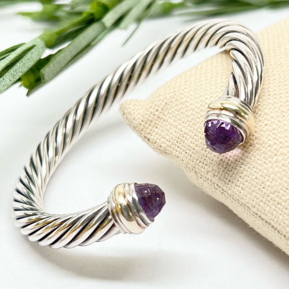 David Yurman Jewelry - David Yurman 7mm Amethyst Cable Classic Cuff Bracelet .925/14K Gold